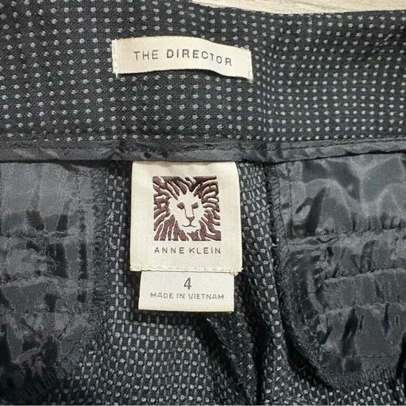 Anne Klein The Director Pants Sz 4 Black White Dotted Stretch Straight Leg - Picture 2 of 8